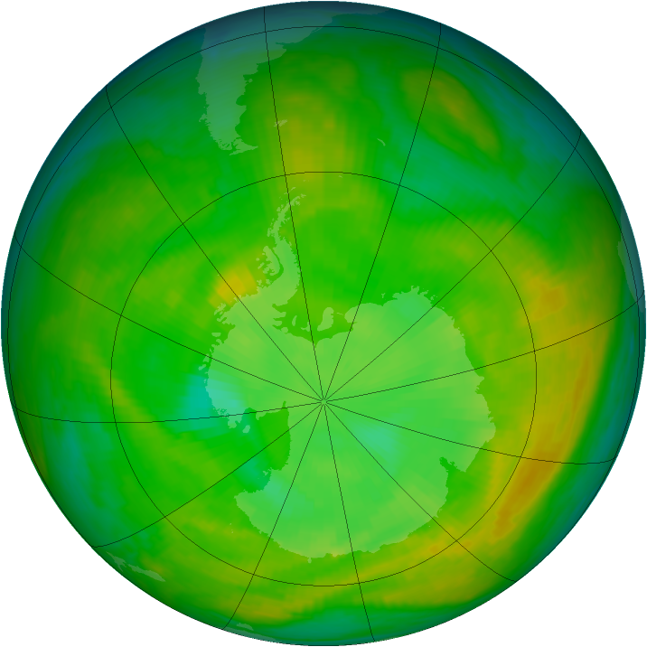 Antarctic ozone map for 25 December 1979